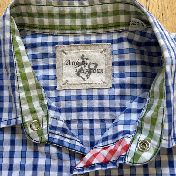 Age Of Wisdom Pearl Snap Gingham Shirt Men XL Check Button Up - Picture 2 of 10
